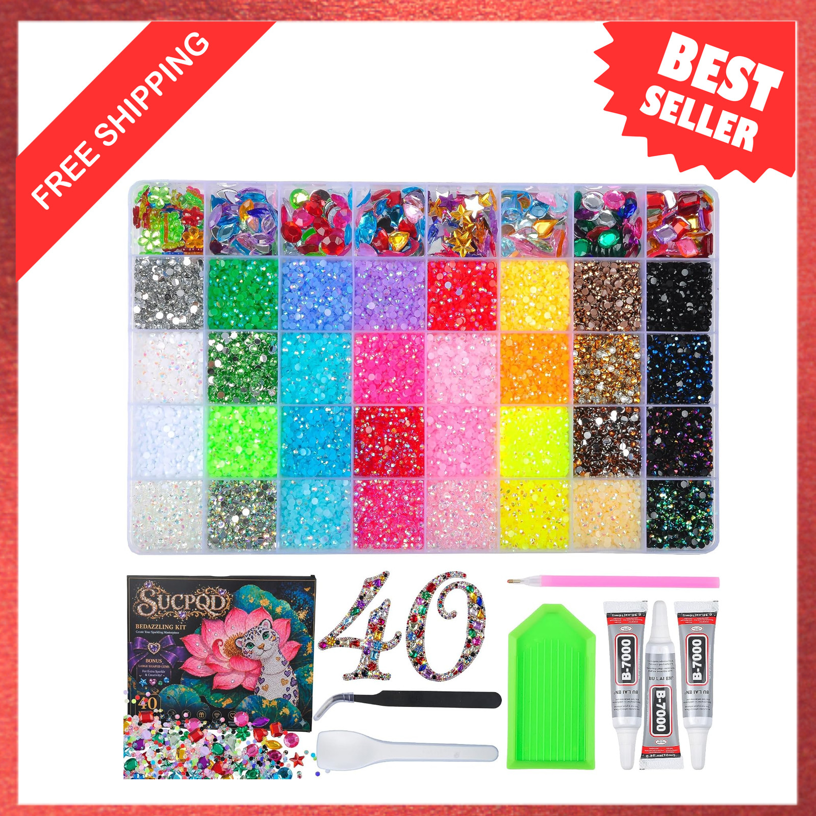 Bedazzling Rhinestone Kit, 3mm Resin Gems, 32 Colors, 8 Shaped Mixes, Craft and