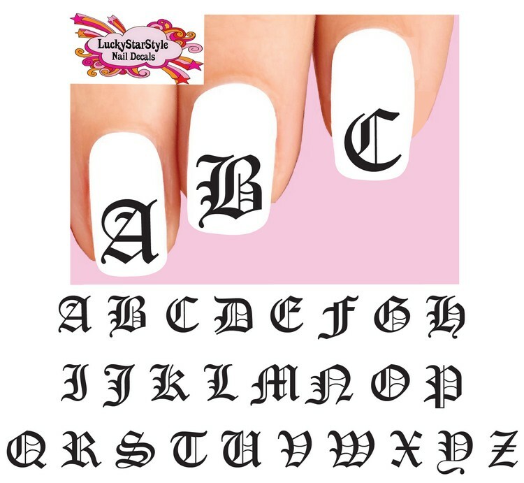 Waterslide Nail Decals Set of 20 – Old English Letters Alphabet