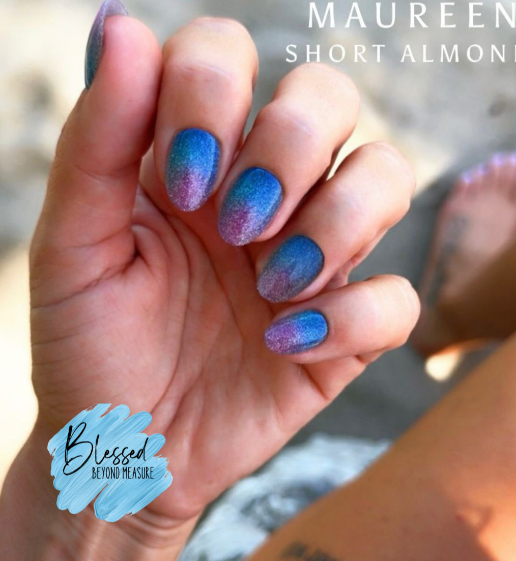 Red Aspen Press On Nails~Self-Made Mermaid, Maureen Short~Almond~Purple/Blue