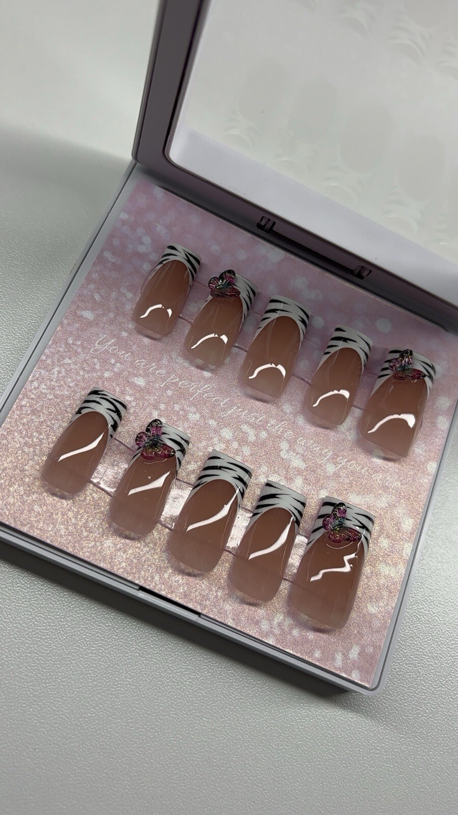 Handmade Zebra Print Press-On Nails Long Medium Size Trendy Animal Print Design