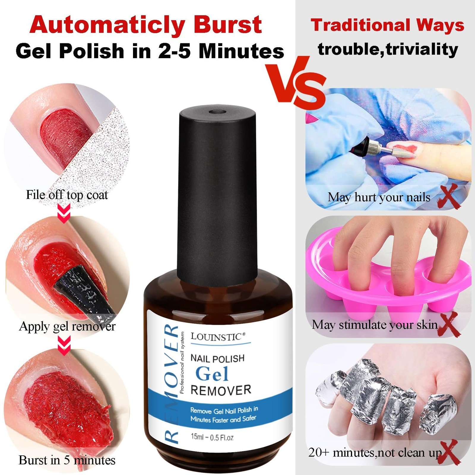 LOUINSTIC Fast-Acting Gel Nail Polish 0.5 Fl Oz (Pack of 1), 15ml Remover
