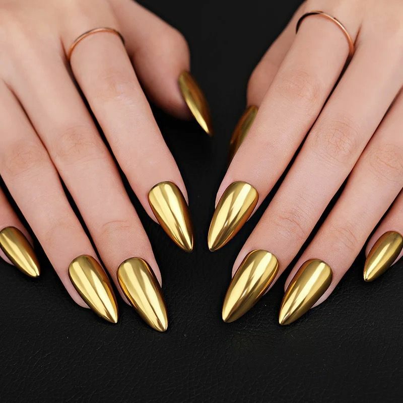 GOLD Mirror Nail Chrome Powder Effect Dust Nails Platinum Shimmer Pigment Brush