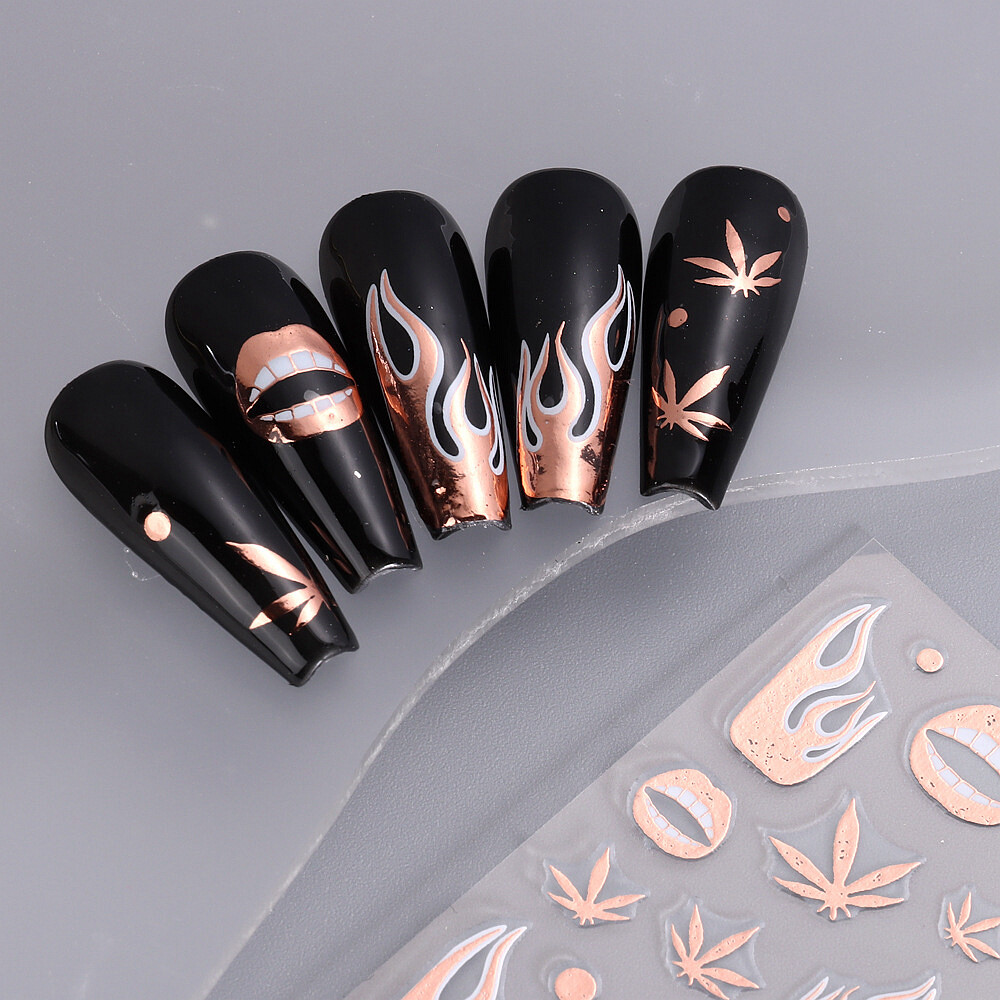 Irregular Wavy Lines Stripes Nail Stickers Fire Flame Weed Marijuana Cannabis