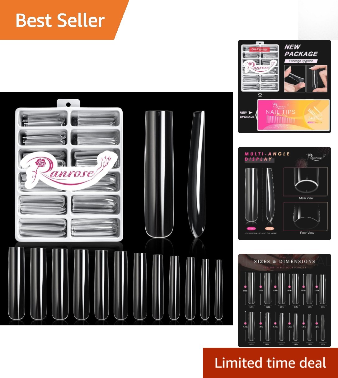 240 Piece Set of Glossy XXXL Square Nail Tips – Perfect for Stylish Manicures
