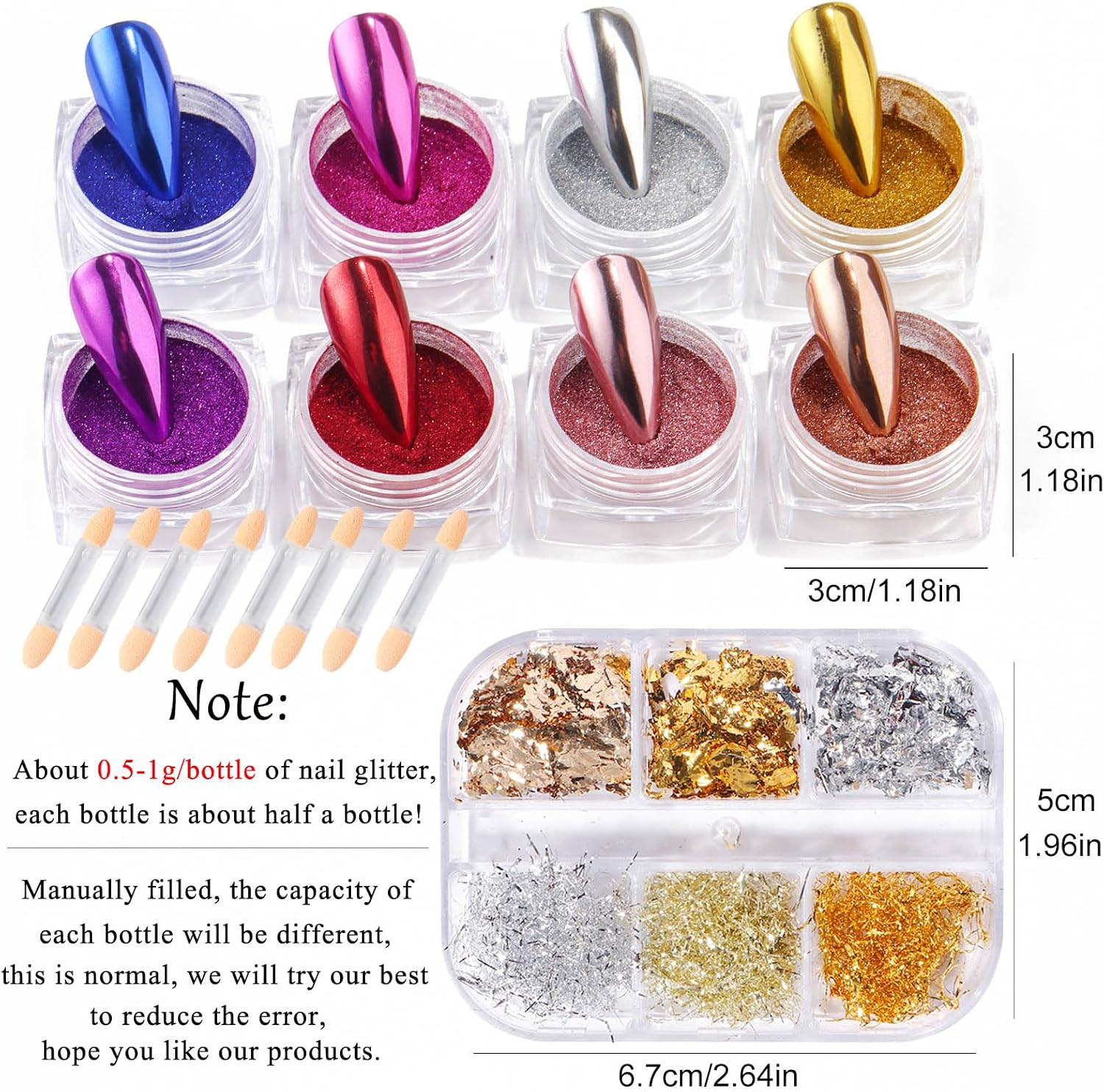 Metallic Chrome Mirror Nail Art Powder Set, Gold Silver Nail Foils Gorgeous Nail