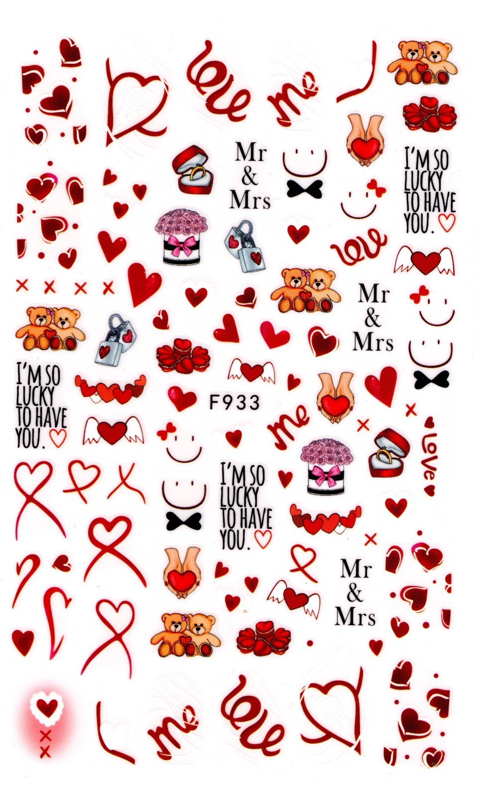 Nail Art 3D Decal Stickers cute bears wedding ring heart with wings flowers F933