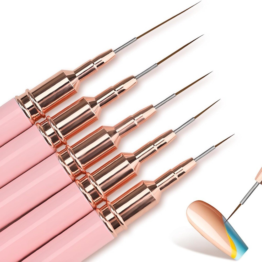 Precision Nail Art Liner Brushes Set of 5 Fine Drawing Sizes 4mm 8mm 12mm 20mm