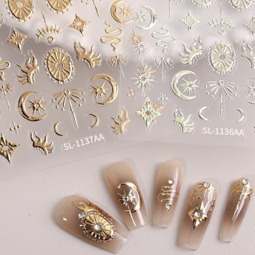 5D Embossed Bohemian Style Nail Stickers Gold Nail Art Star Nail Art Stickers-8