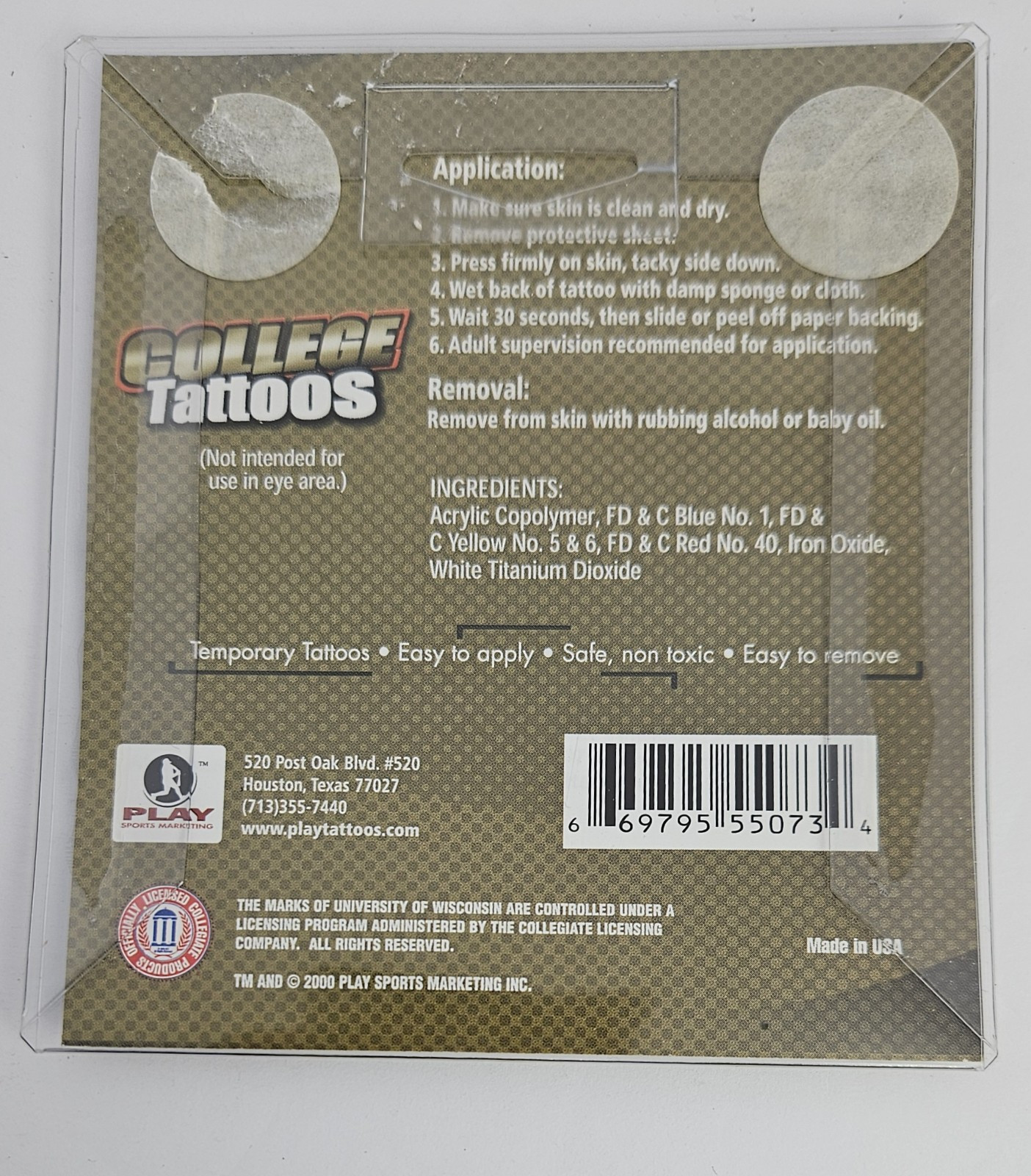 University of Wisconsin Badgers College Logo 3 Pack Temporary Tattoos Brand New