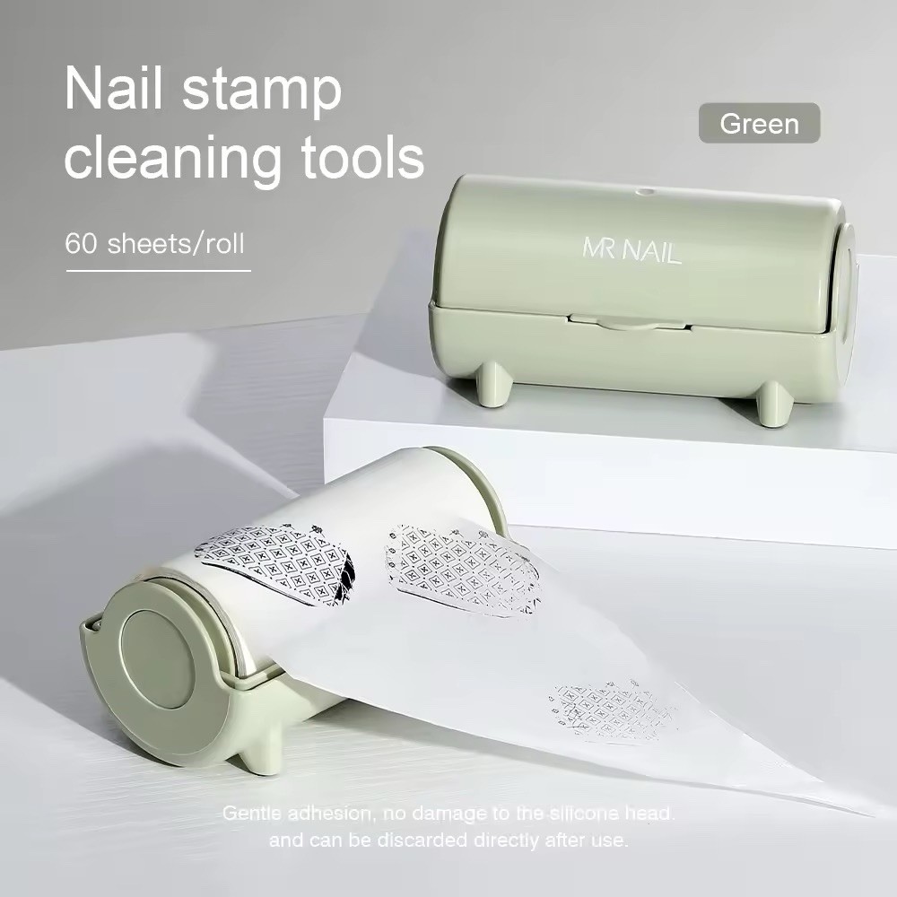 MR NAIL Nail Stamp Cleaning Tool Green Pink Black, Enclosed Dust Cover