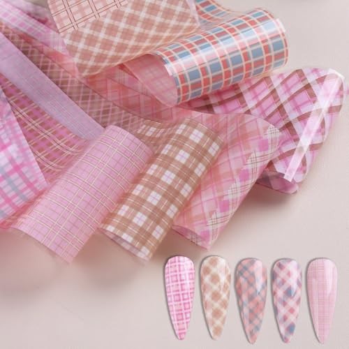 10 Rolls Starry Sky Nail Foil for Nail Art Pink Nail Grid nail decals-9