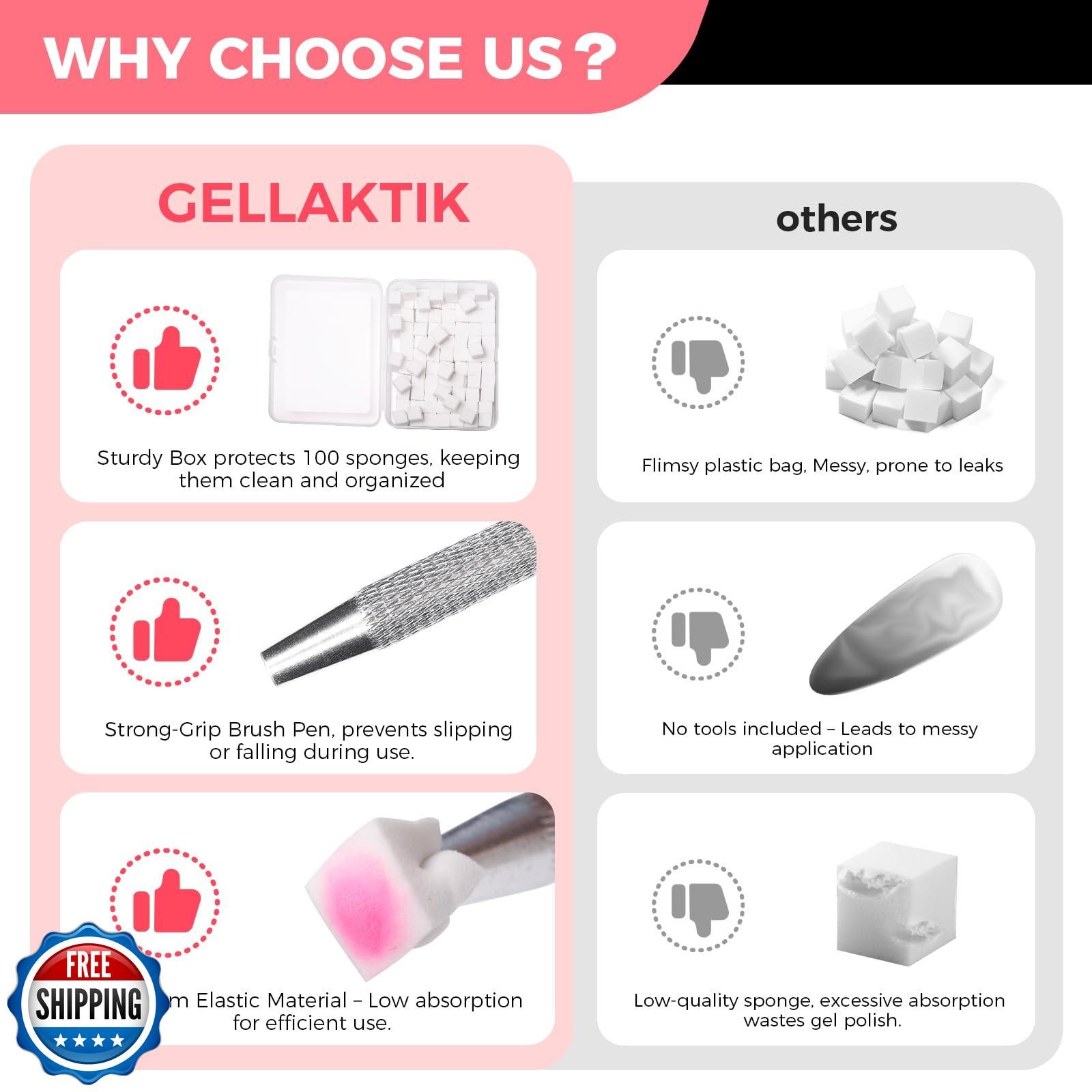 Gellaktik 100PCS Nail Art Sponges With Grabbing Pen for Ombre, Professional S