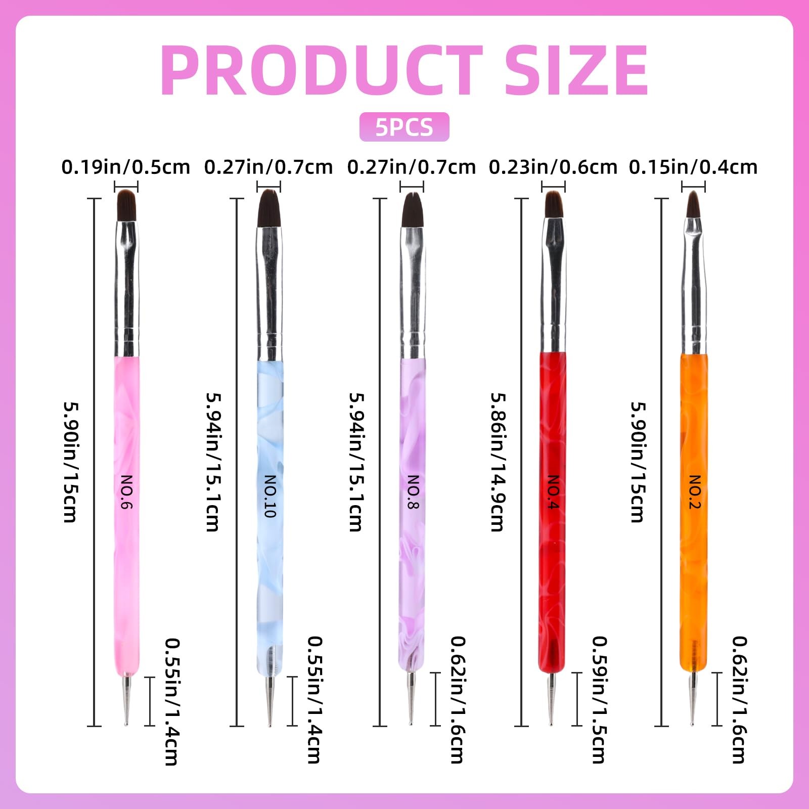 5Pcs Nail Art Brushes,Gel French Acrylic Nail Art Tool Set with Dotting Tool …
