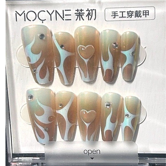 Retro Swirl Press On Nails Groovy Y2K Nails Heart Accent Coffin Shape