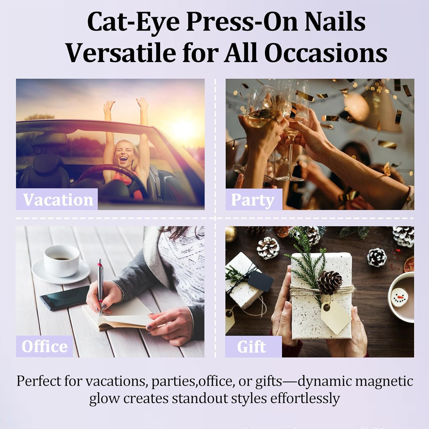 210Pcs Cat Eye Press on Nails for Women 7 Colors Glossy Glitter Black Hole Short