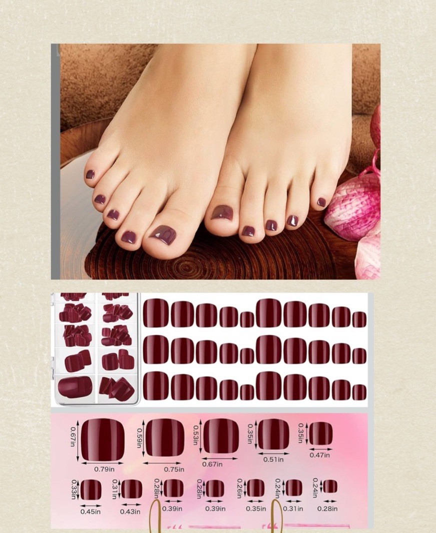 ❤️ Toenails Gorgeous Burgundy Butterfly Collection Press On