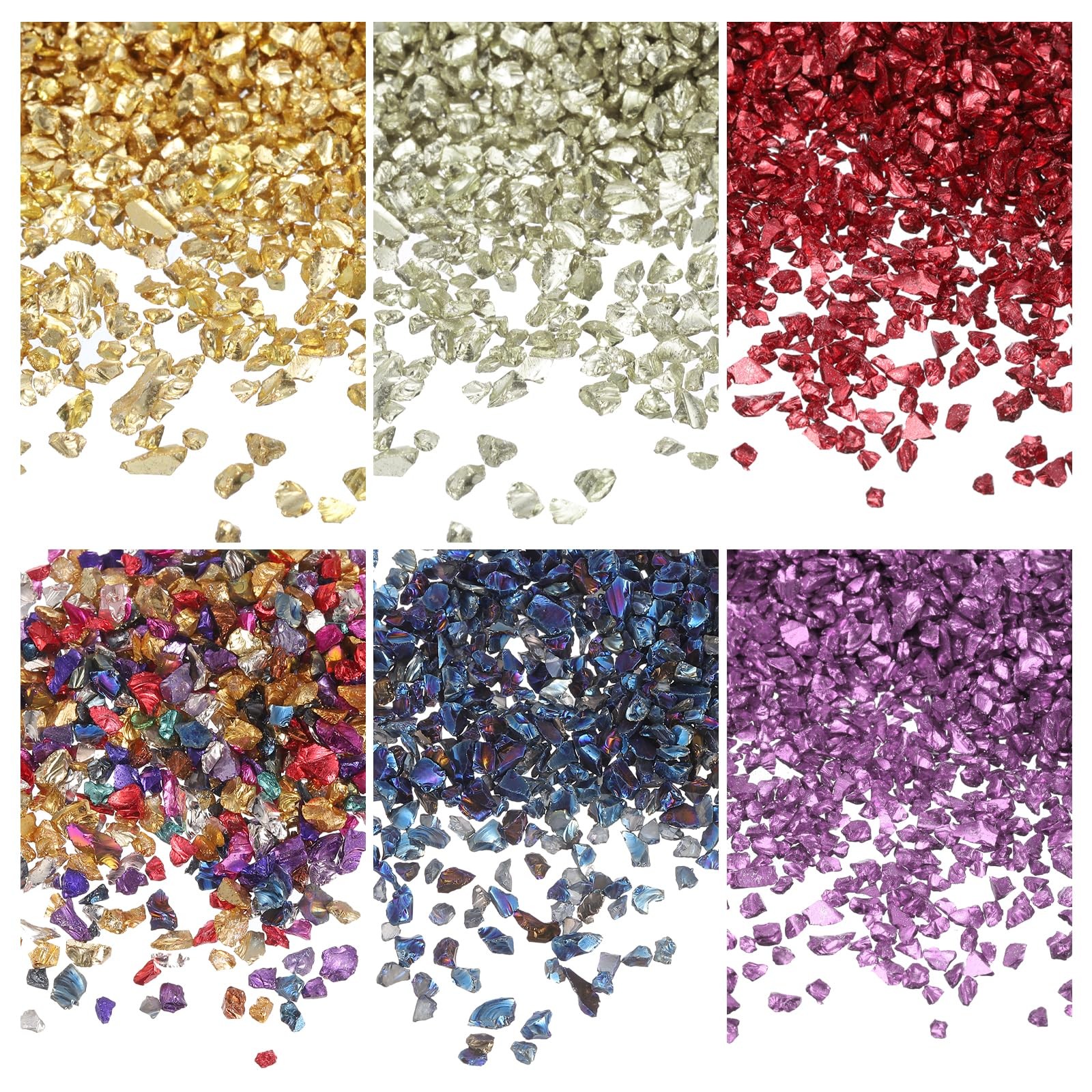 MECCANIXITY 26g Crushed Glass for Crafts, 2-4mm Metallic Irregular Glass Chip…
