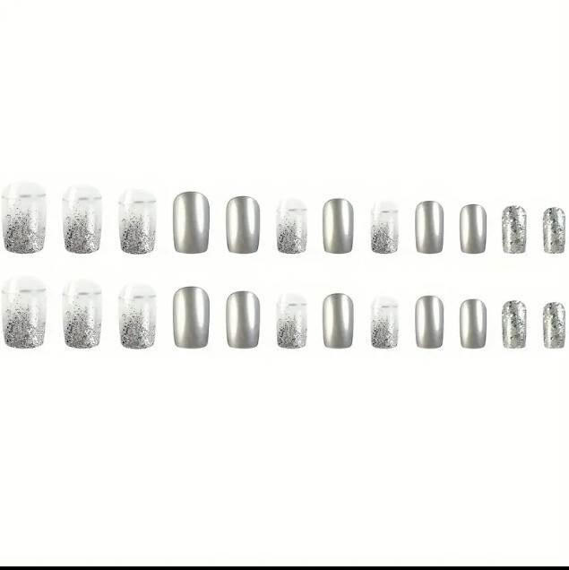 Solid Color Glitter Is Gorgeous Press-Glue On Nails Reusable 24 Each New