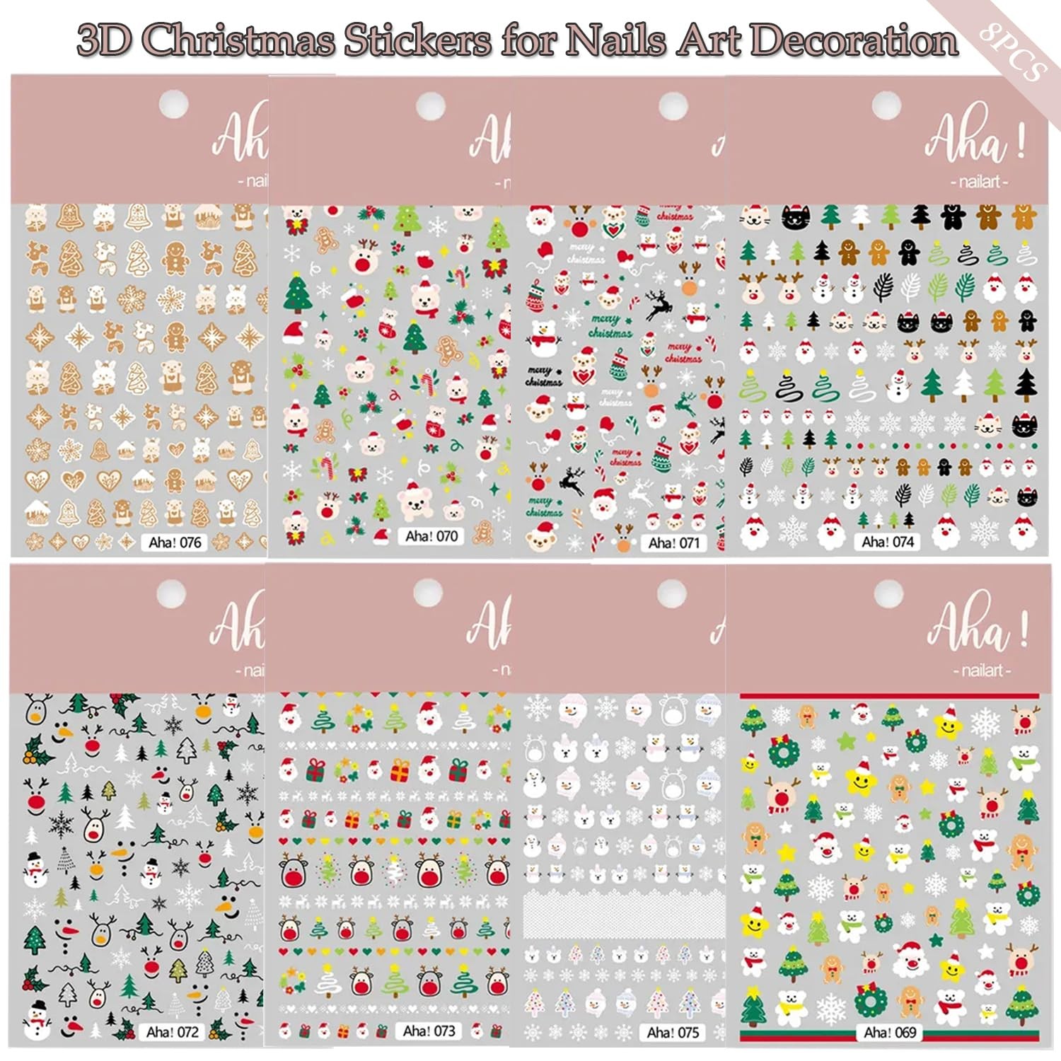 Christmas Nail Stickers Winter Snowman Snowflake Nail Art Stickers 8PCS Elk S…
