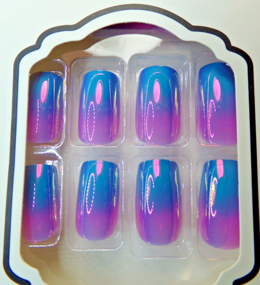 Beautiful Nails Shiny Iridescent Blue & Pink Ombre glue on or Tabs Medium