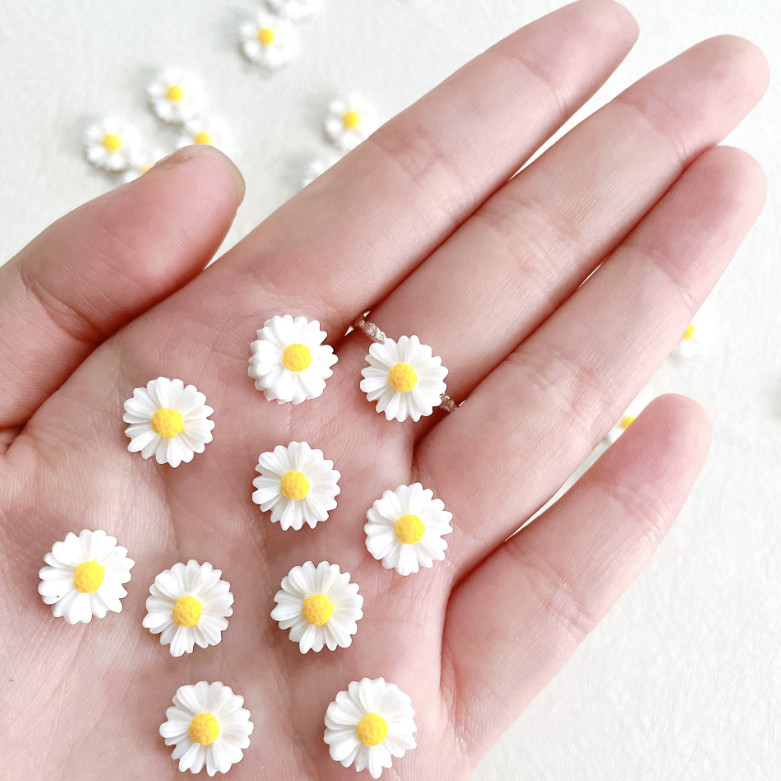 10Pcs Nail Art Case Charm Jewelry Accessories White Resin Daisy Flower DIY NH25