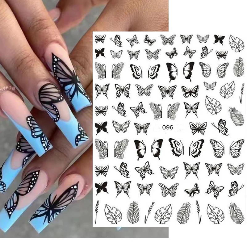 3D Nail Art Decals Geometric Lines Coconut Tree Palms Leaves Flowers Adhesive Sl
