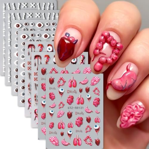 8 Sheets Halloween Nail Stickers for Nail Art 5D Self-Adhesive Nail Decals