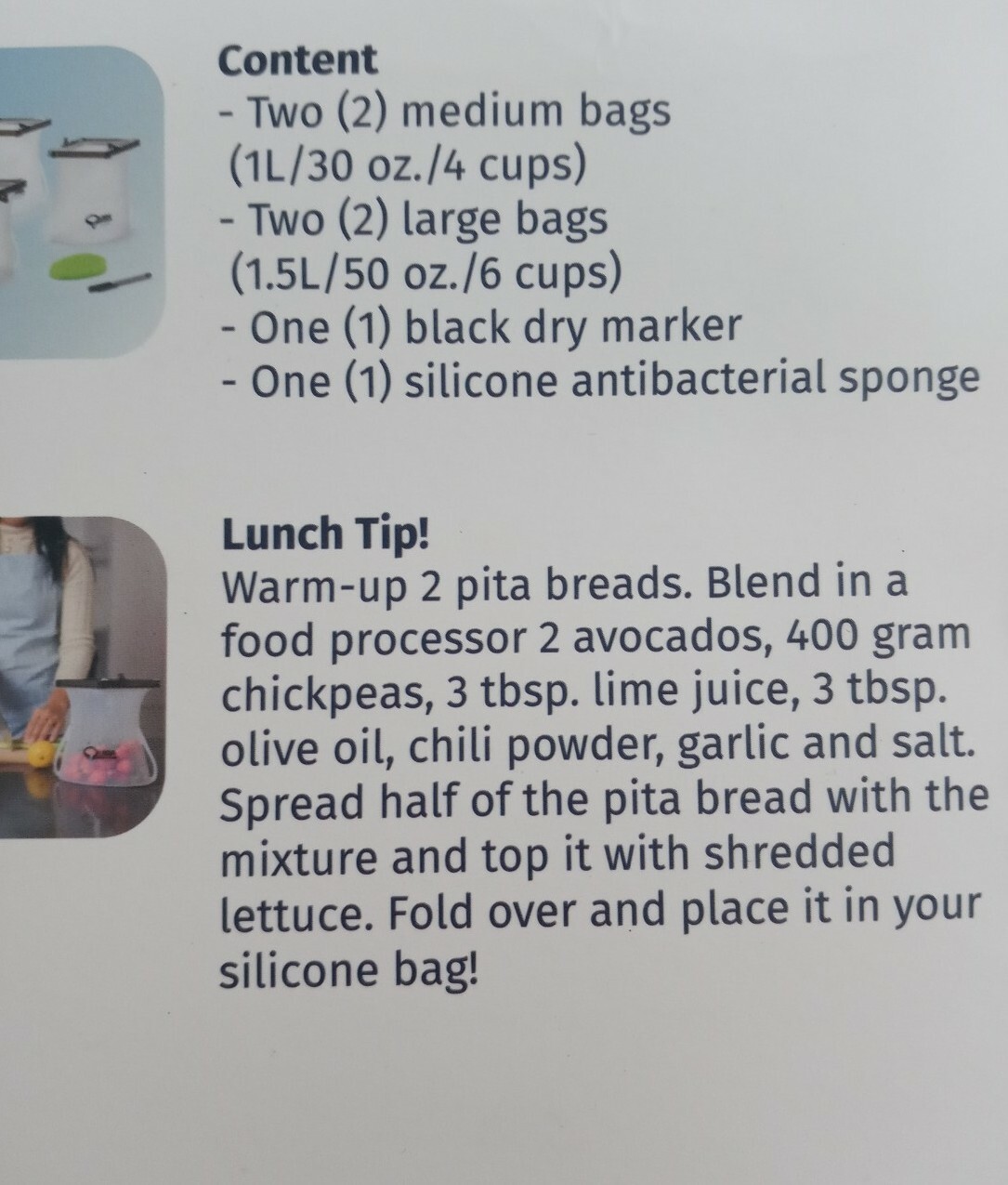 QUIRASANO Silicone Food Storage Bags with Sponge and Marker.New