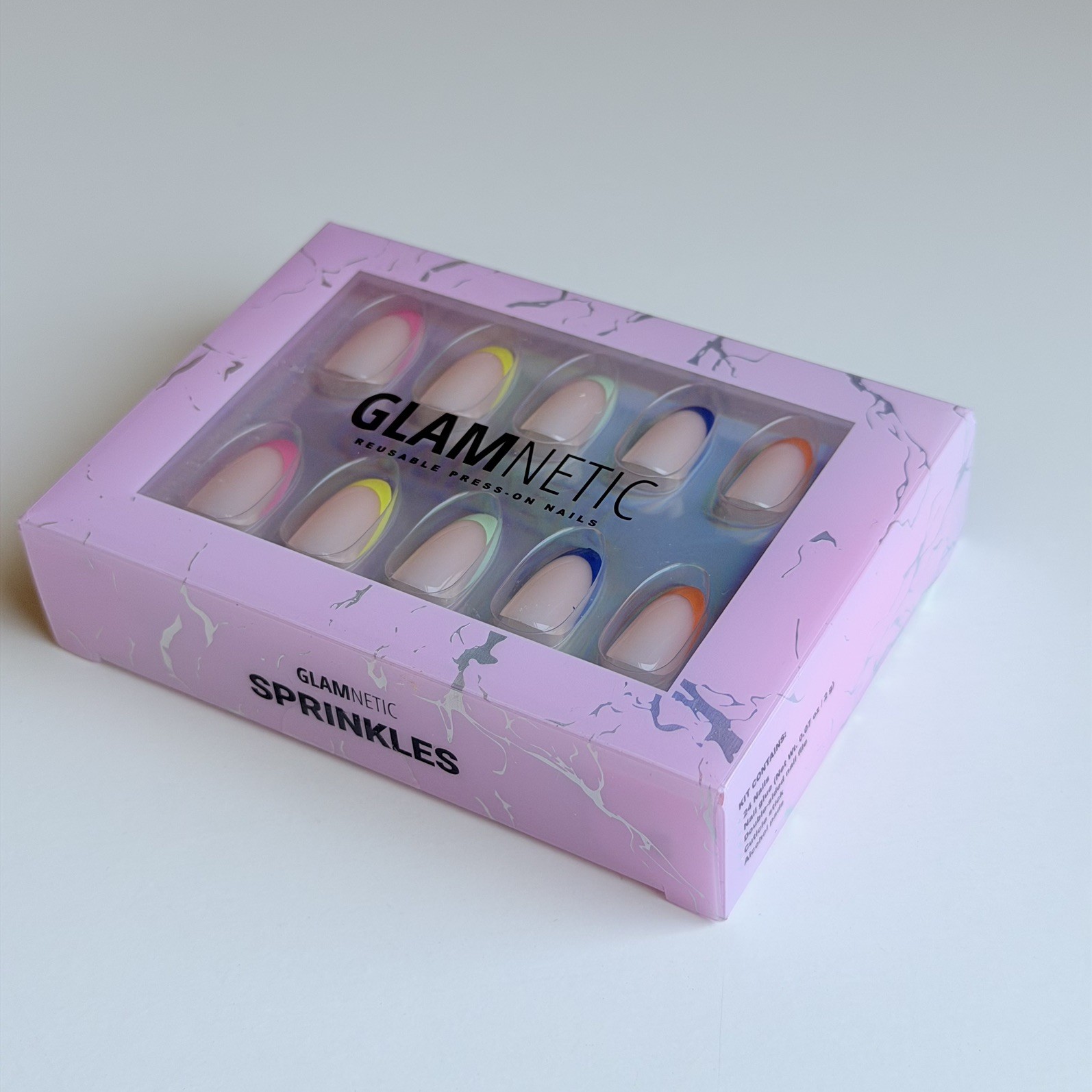 Glamnetic Press On Nails SPRINKLES Rainbow French Tip Almond shaped – New SEALED