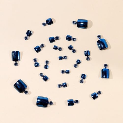 24Pcs Blue Press on Toenails Short Square Square Chrome False Toenails C12