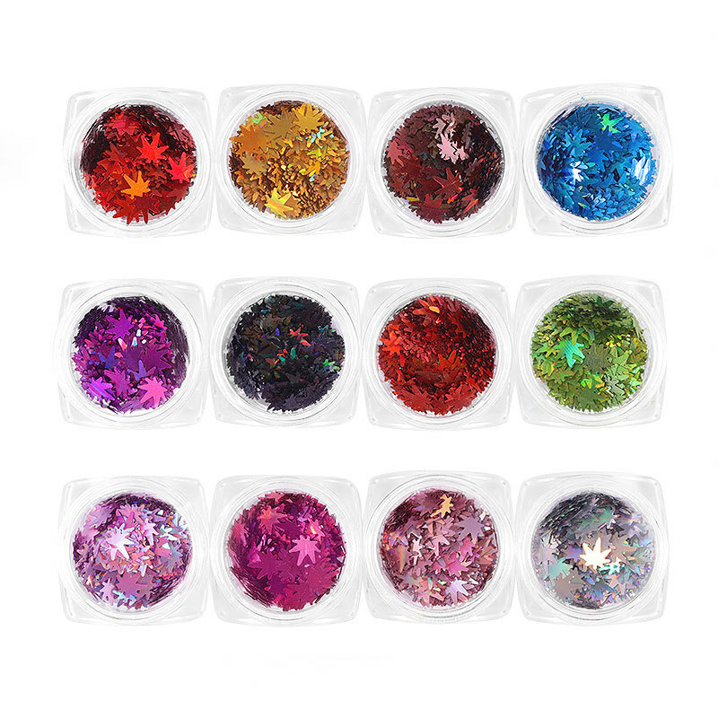 12 Box /Set Christmas Decor Flakes Maple Leaf Nails Art Sequins Glitters Slices