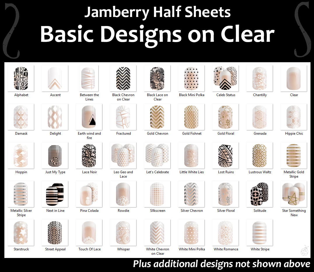 Jamberry BASIC DESIGNS ON CLEAR Nail Wraps ~ HALF SHEET ~ Free Shipping