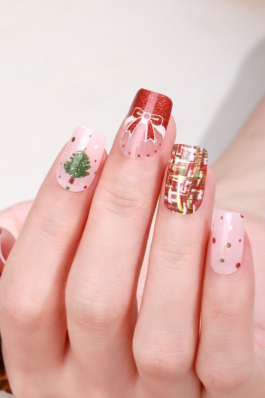 Full Size Christmas Nail Wraps Stickers Polish Look Art Self Stick Strips USA
