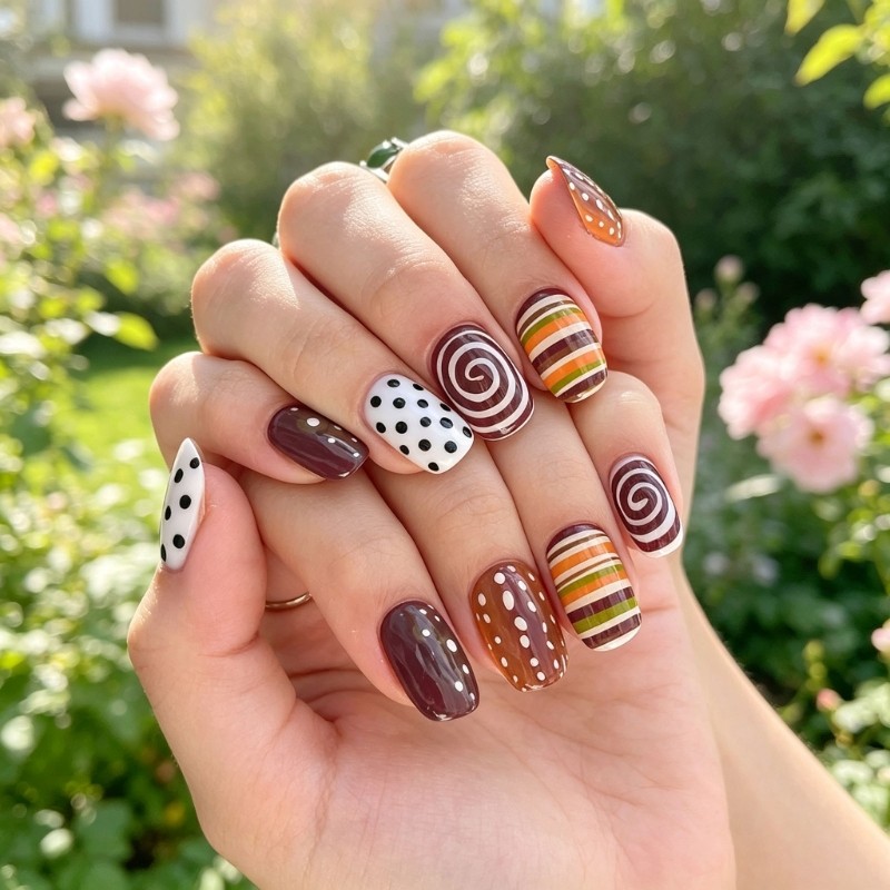 Brown Patterned Press On Nail for Quick Daily and Party Styling False Nail