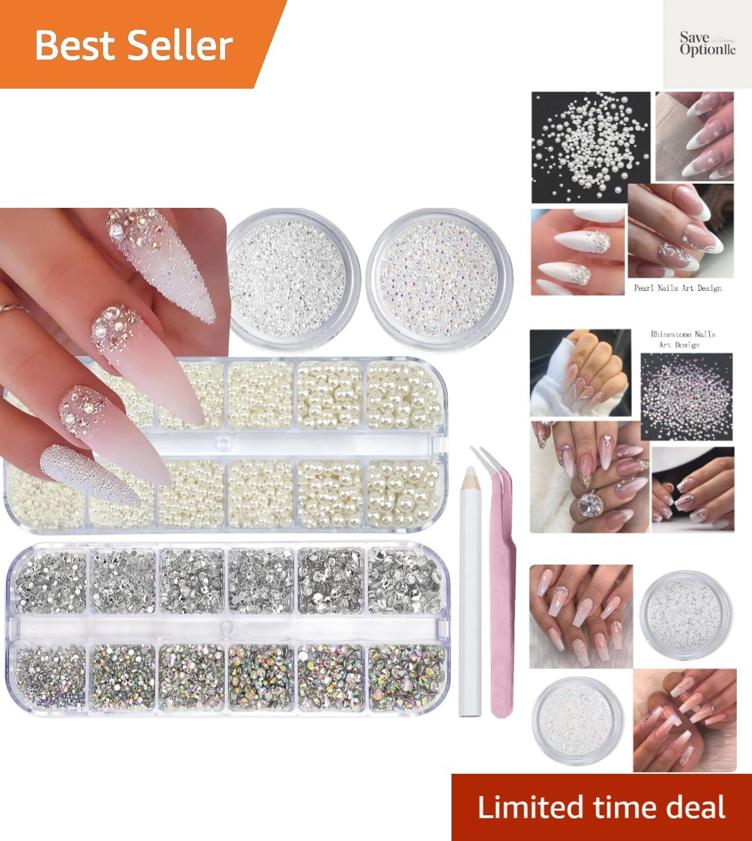 4 Boxes Flatback Rhinestones and Pearls Nail Charms for Acrylics – Crystals, …