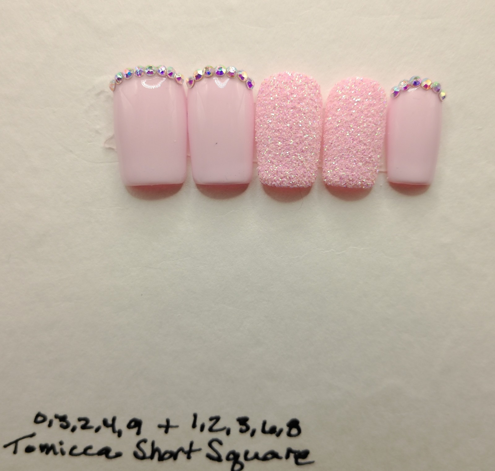 Short Square, Medium-Large Size Creamy Pink and Glitter Press-on Nails