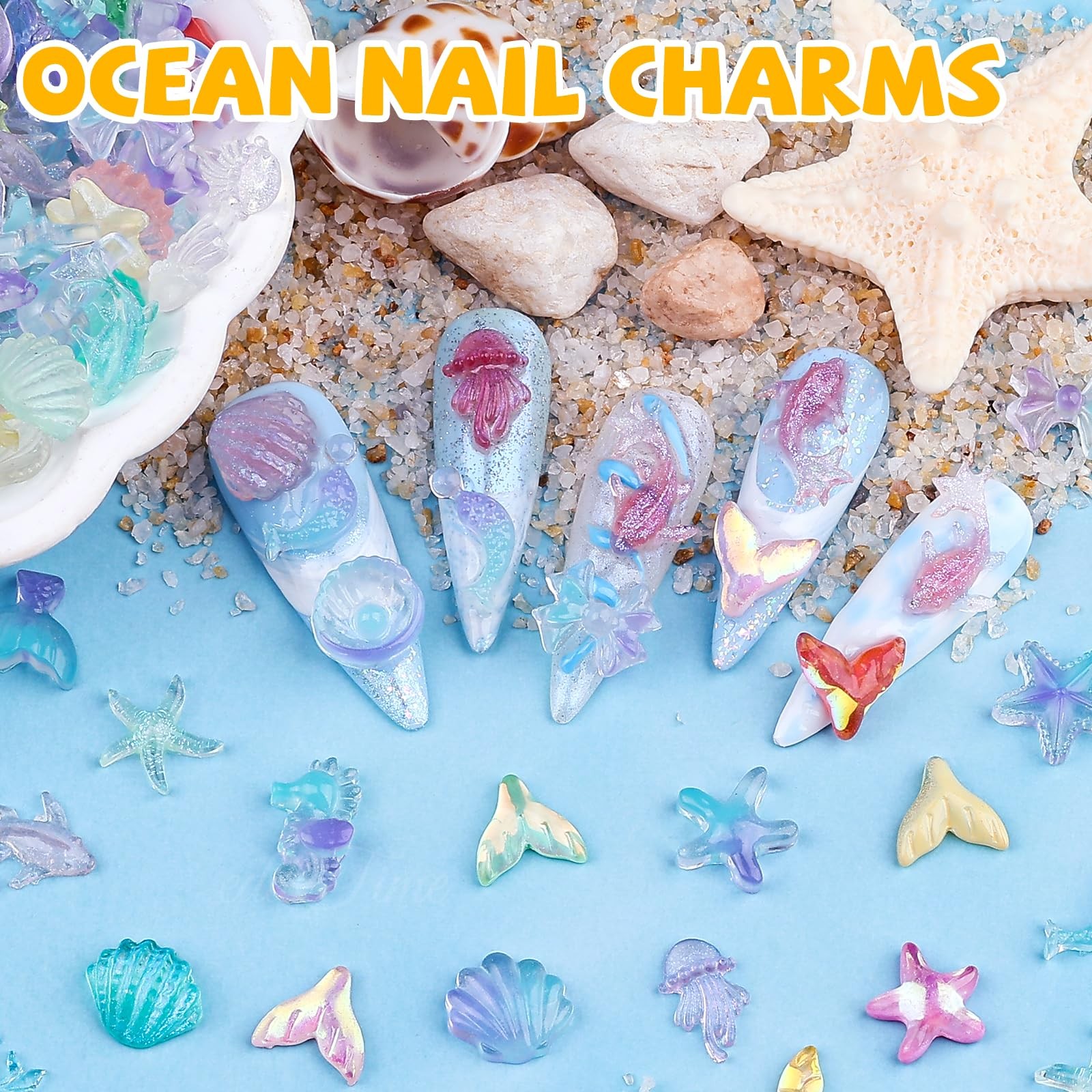 250Pcs Summer Beach Nail Resin Charms Summer Ocean Theme Nail Rhinestones 3D …