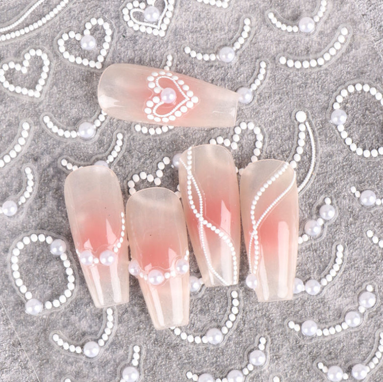 Carved Pearl French Heart Nail Art Stickers 3D Self-Adhesive XI-N1 NH21