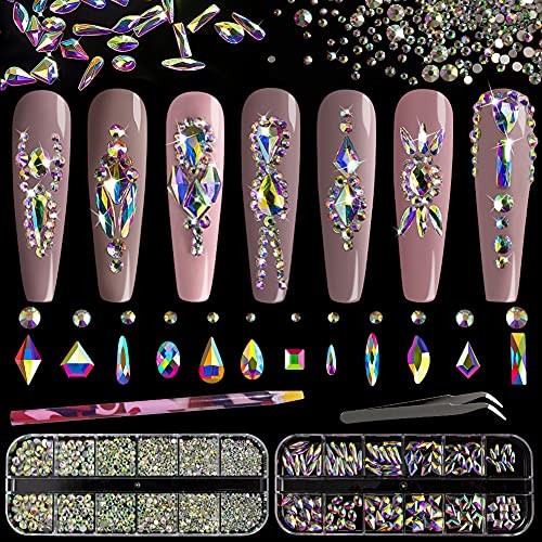 Multi Shapes 3D Glass AB 2 packs without gem glue Multi-Shaped Crystal AB