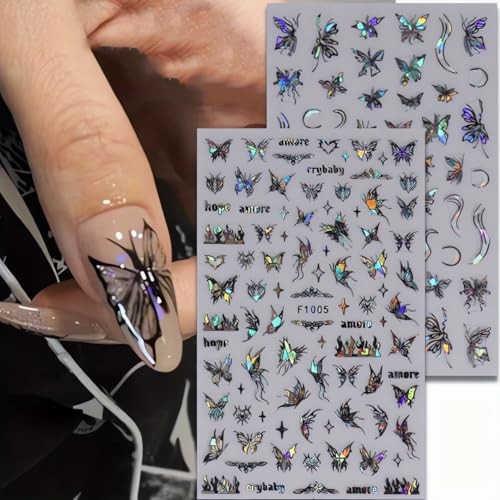 8 Sheets Aurora Butterfly Nail Art Stickers Decals 3D Hollow-Out Self Q3