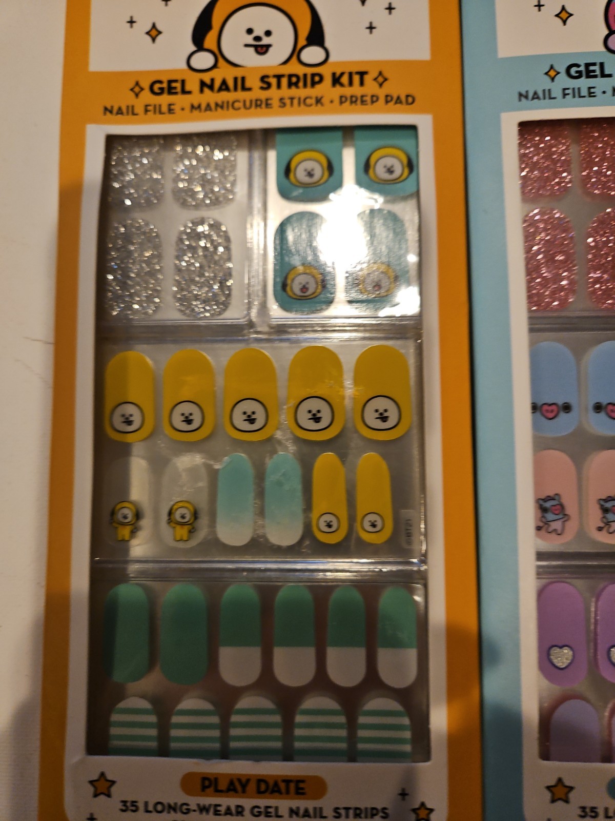 BTS BT21 The Creme Shop 35pc Long Wear Gel Nail Strip Kits Cotton Candy & Play D