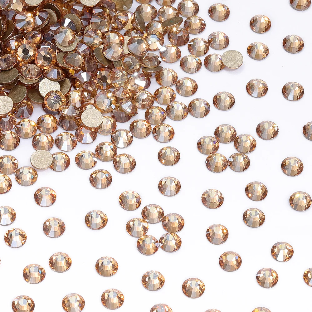 Glass Flatback Rhinestones, Golden Shadow Crystal Gems for Nail Art DIY