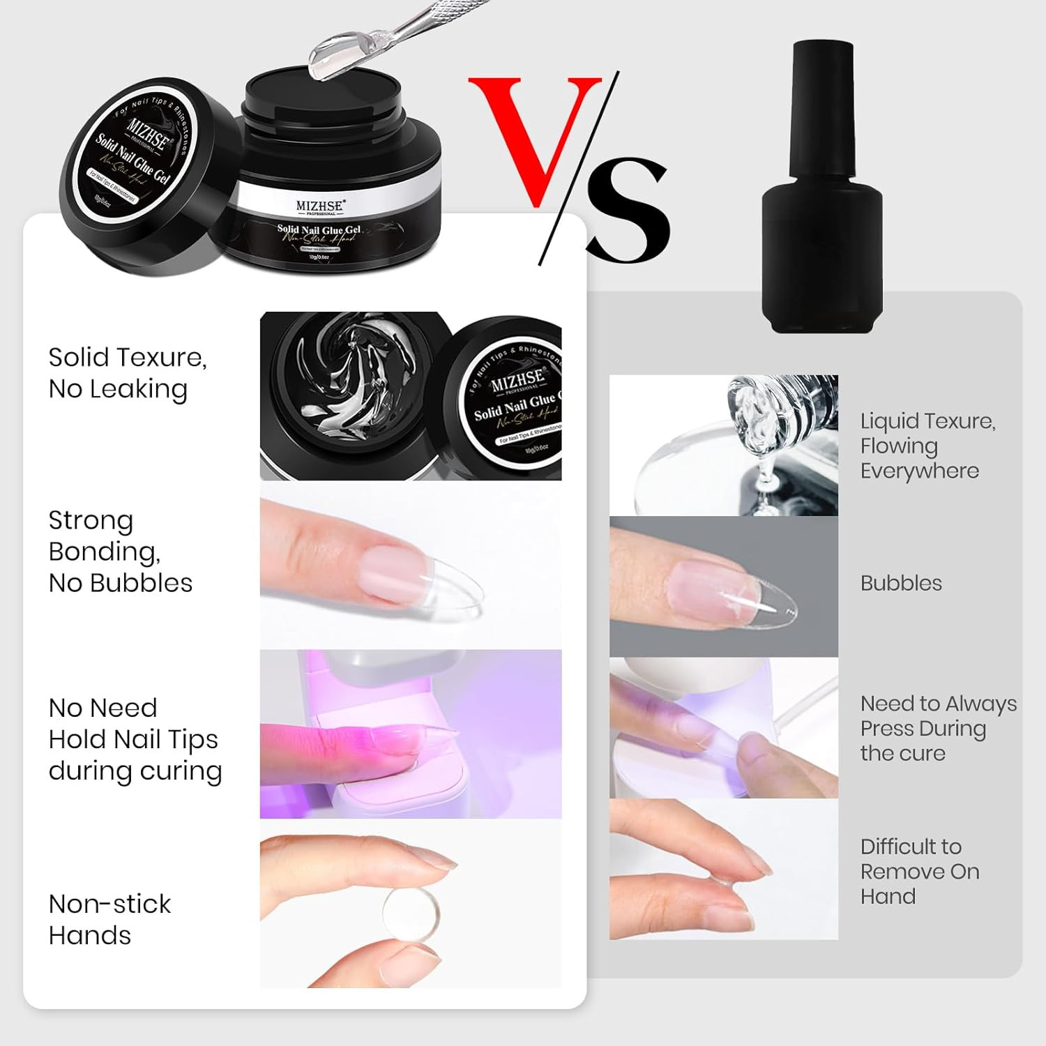 Solid Nail Glue, 18G Solid U V Gel Nail Glue Gel for Nails and Mini Light LED La