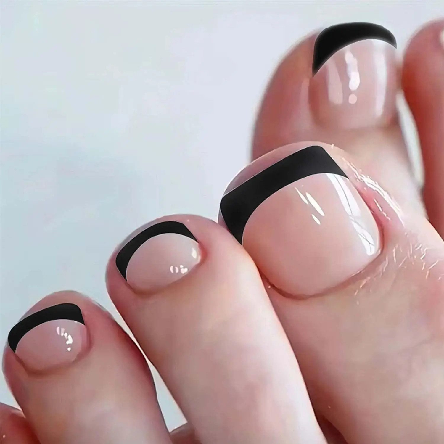 French Press On Toe Nails 24PCS Short Square Pink Fake Toe Nails With White Edge
