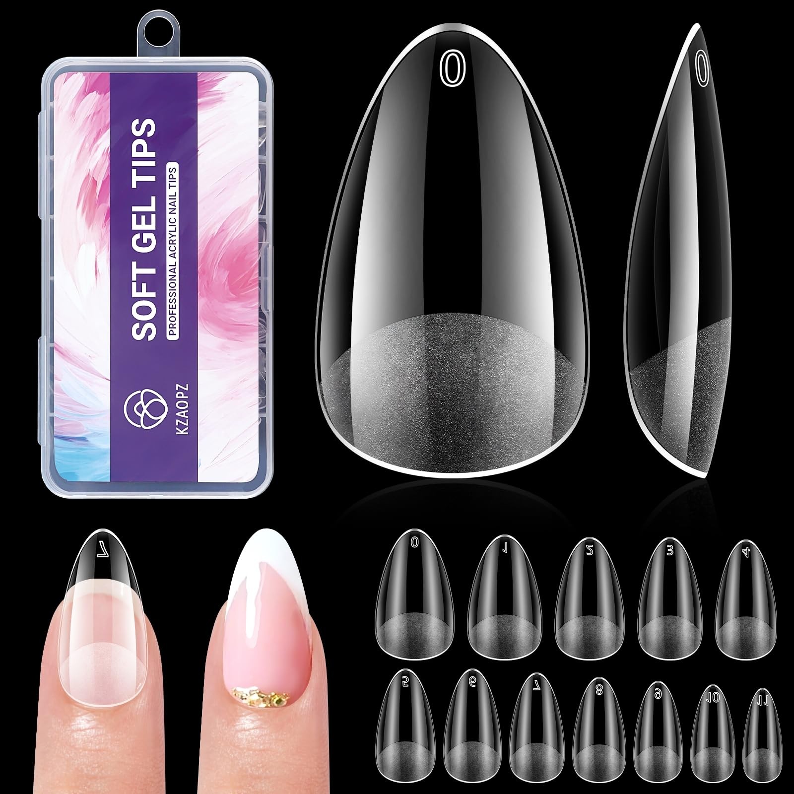 Short Almond Gel Nail Tips: 240 PCS Pre-Shaped False Acrylic short, clear