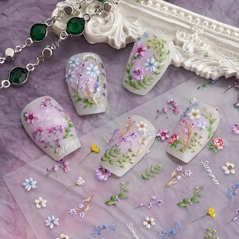 Flower Nail Stickers for Nail Art – Flowers Nail Art Stickers Summer Floral L…
