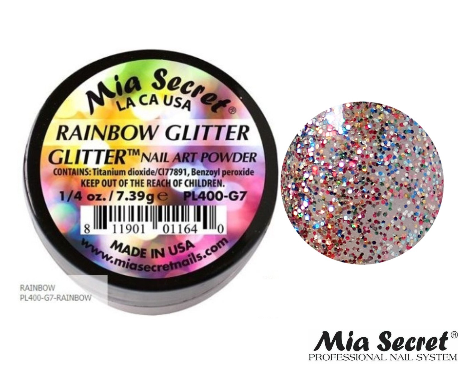 Mia Secret Nail Art Powder Glitter Collection (RAINBOW GLITTER) 1/4oz