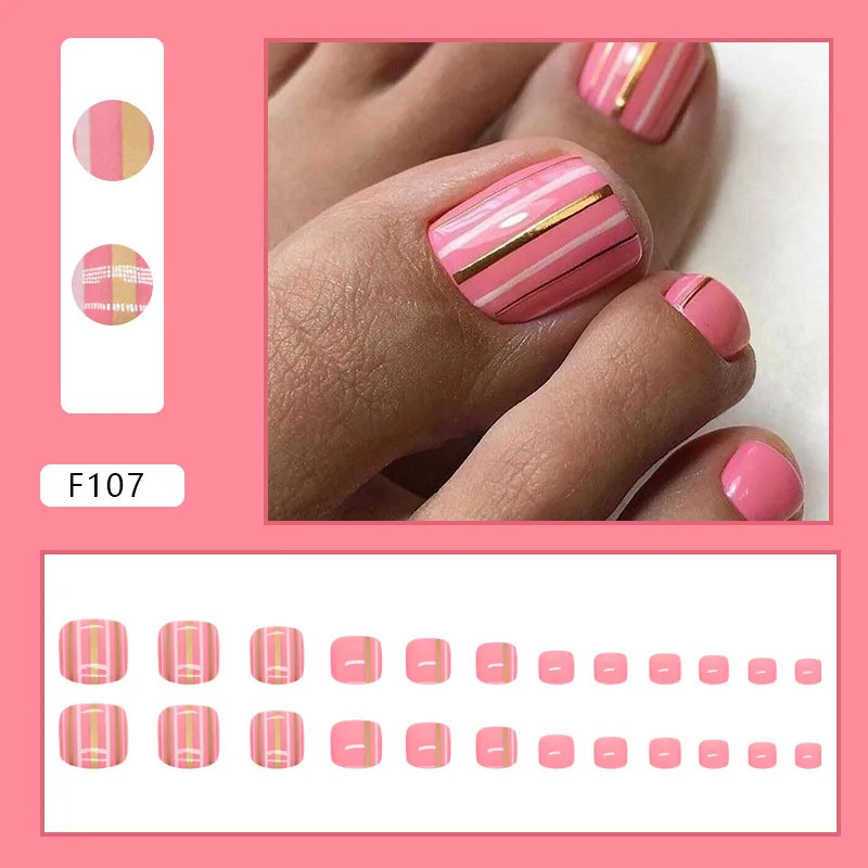 24pcs Glitter Fake Toenails Reusable Full Cover Acrylic Foot Nail Tips