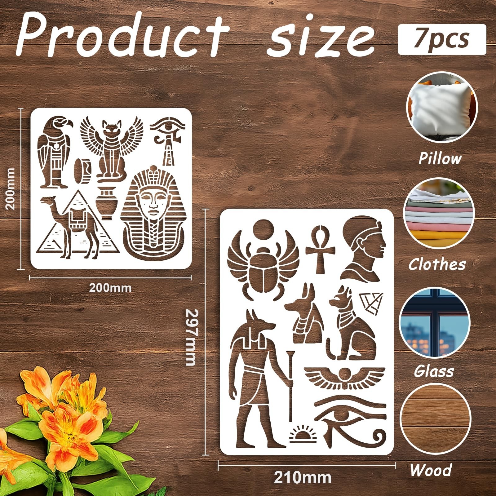7Pcs Egyptian Hieroglyphs Stencil for Painting PET Templates Ancient Vintage …