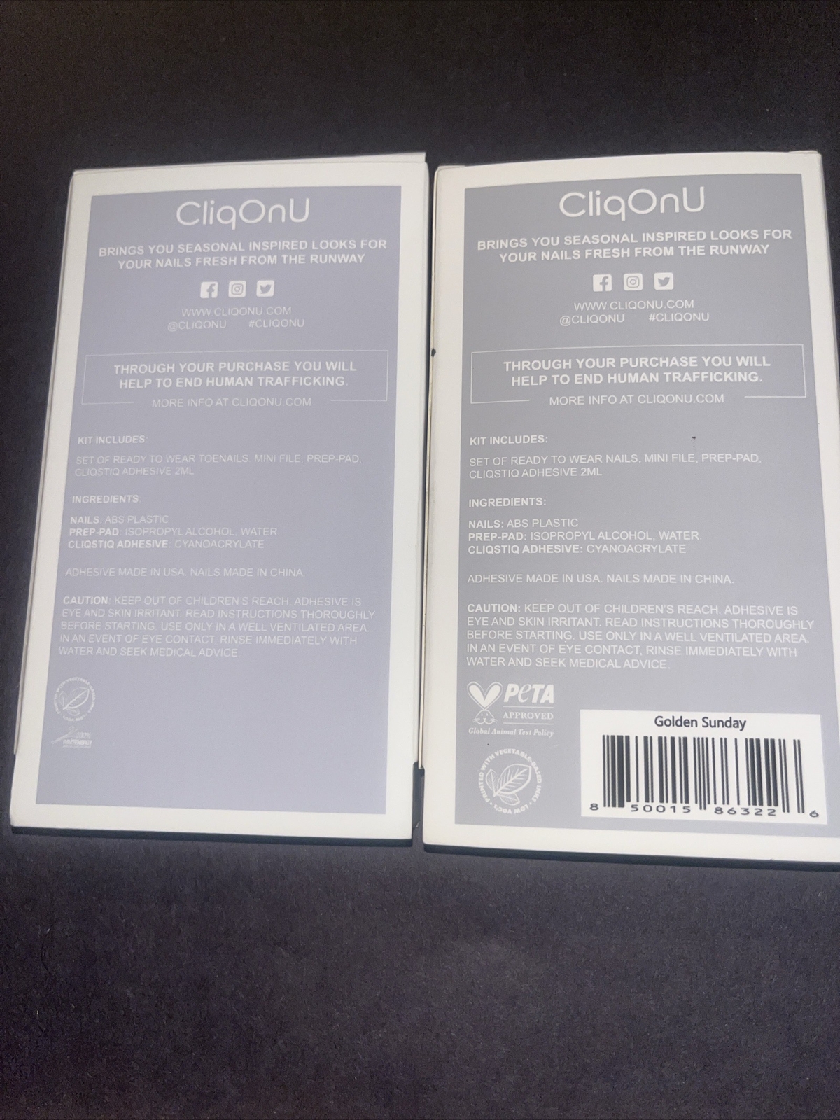 CliqOnU Glue On Nail Set Golden Sunday & Toe Nails Navy Blue Pink PETA Approved